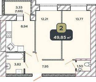 2-комнатная 49.85 м² в ЖК Spring Town от 13 000 грн/м², Хмельницкий