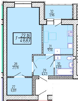 1-комнатная 49.83 м² в ЖК Приозерный от 10 300 грн/м², Хмельницкий