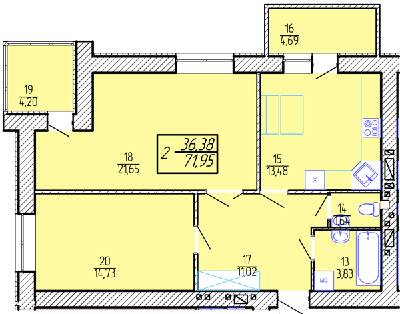 2-комнатная 71.95 м² в ЖК Приозерный от 10 300 грн/м², Хмельницкий