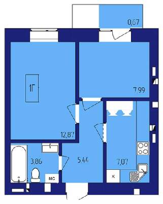 1-комнатная 40.24 м² в ЖК Варшавський от застройщика, г. Нетешин