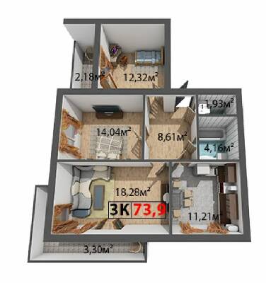 3-комнатная 73.9 м² в ЖК Стожары от 12 300 грн/м², Ивано-Франковск