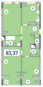 3-кімнатна 83.37 м² в ЖК Квартал Галичанка від 20 150 грн/м², Івано-Франківськ