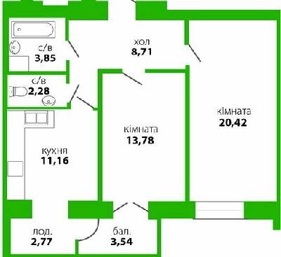 2-кімнатна 64.04 м² в ЖК Квартал Виноградний від 12 950 грн/м², Івано-Франківськ
