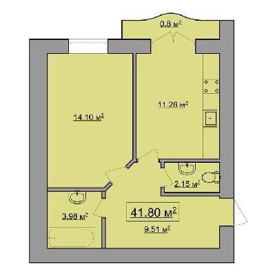 1-комнатная 41.8 м² в ЖК им. Яна от застройщика, Ивано-Франковск