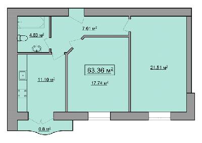 2-комнатная 63.36 м² в ЖК им. Яна от 18 900 грн/м², Ивано-Франковск