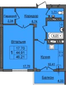 1-комнатная 46.21 м² в ЖК Хмельницкий от 12 000 грн/м², Ивано-Франковск