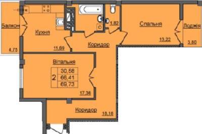2-комнатная 69.73 м² в ЖК Хмельницкий от 12 000 грн/м², Ивано-Франковск