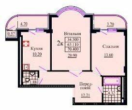 2-кімнатна 70.4 м² в ЖК Скеля від 13 400 грн/м², м. Яремче