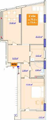 2-кімнатна 73.4 м² в ЖК на вул. Богунська, 1 від 19 150 грн/м², Івано-Франківськ