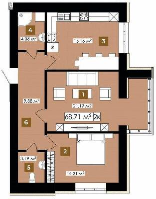 2-комнатная 68.71 м² в ЖК Элитный от 14 700 грн/м², Ивано-Франковск