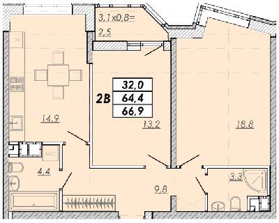 2-кімнатна 66.9 м² в ЖК Прохоровський квартал від 19 800 грн/м², Одеса