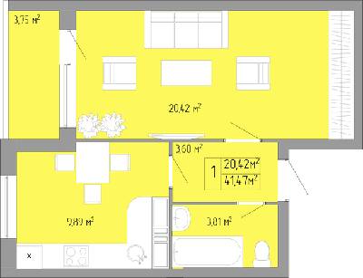 1-кімнатна 41.47 м² в ЖК Акварель-3 від 21 200 грн/м², Одеса