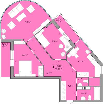 3-кімнатна 95.3 м² в ЖК Акварель-3 від 19 450 грн/м², Одеса
