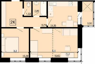 2-кімнатна 57.06 м² в ЖК Акварель-4 від 19 900 грн/м², Одеса