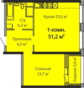 1-кімнатна 51.2 м² в ЖК Скай Сіті від 23 800 грн/м², Одеса