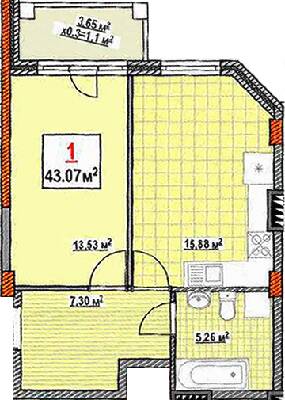 1-комнатная 43.07 м² в КД Консул от 37 500 грн/м², Одесса