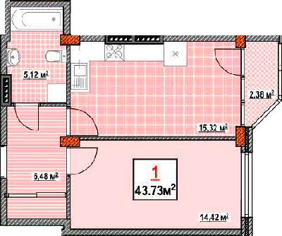 1-комнатная 43.73 м² в КД Консул от 37 500 грн/м², Одесса