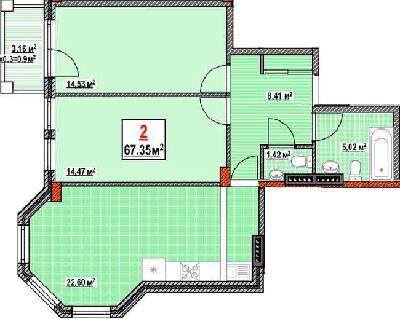 2-комнатная 67.35 м² в КД Консул от 34 700 грн/м², Одесса