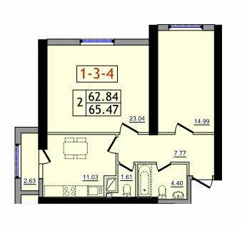 2-кімнатна 65.47 м² в ЖК Сорок сьома перлина від 20 700 грн/м², с. Крижанівка