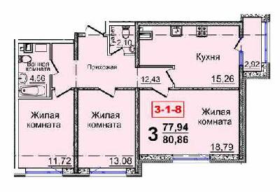 3-комнатная 80.86 м² в ЖК Тридцать седьмая жемчужина от застройщика, Одесса