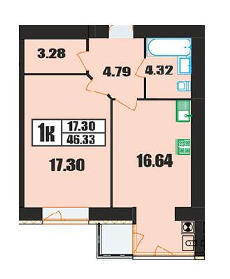 1-комнатная 46.33 м² в ЖК на ул. Панаса Мирного, 20/2 от 17 200 грн/м², Хмельницкий