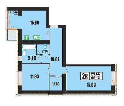 2-комнатная 66.14 м² в ЖК на ул. Панаса Мирного, 20/2 от 15 700 грн/м², Хмельницкий