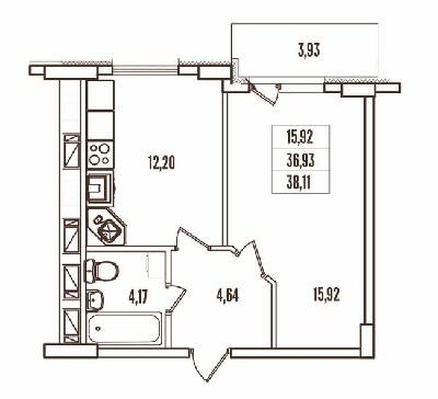 1-кімнатна 38.11 м² в ЖК Континент від 28 400 грн/м², Одеса