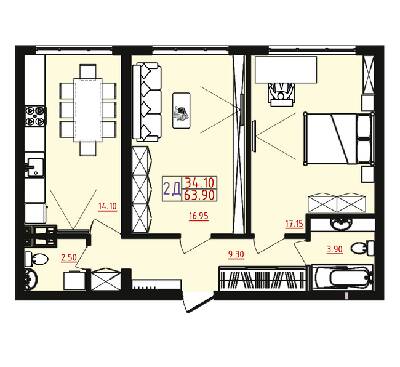2-кімнатна 63.9 м² в ЖМ Острови від 17 000 грн/м², Одеса