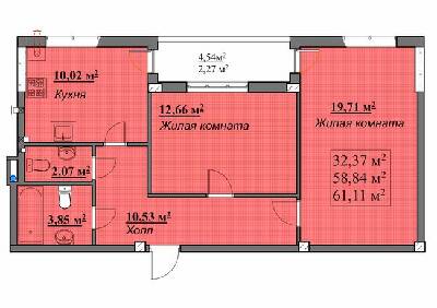 2-кімнатна 61.11 м² в ЖК Маріїнський від забудовника, смт Великодолинське