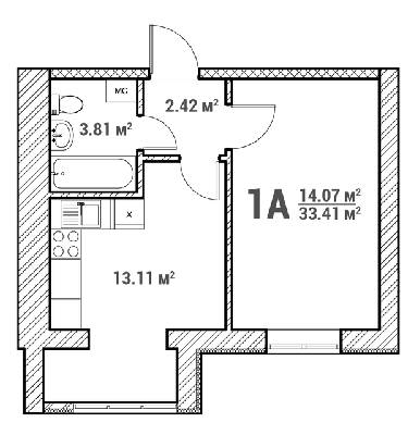 1-комнатная 33.41 м² в ЖК Молодежный городок от 16 000 грн/м², с. Крюковщина