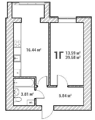 1-комнатная 39.68 м² в ЖК Молодежный городок от 16 000 грн/м², с. Крюковщина