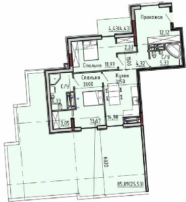 2-кімнатна 103.85 м² в ЖК Пространство на Маячном від 36 050 грн/м², Одеса