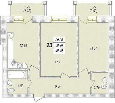 2-кімнатна 59.59 м² в ЖК Парк Совіньон від 18 850 грн/м², смт Таїрове
