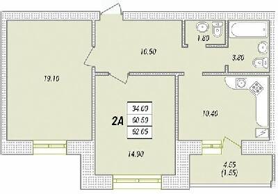 2-кімнатна 62.05 м² в ЖК Парк Совіньон від 18 850 грн/м², смт Таїрове