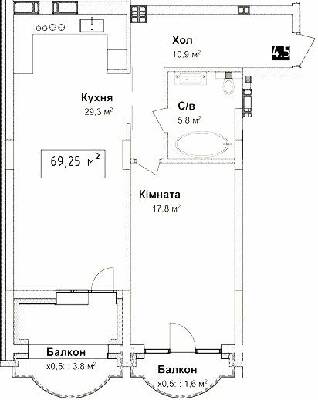 1-кімнатна 69.25 м² в КБ Воронцовський від забудовника, Одеса