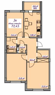 3-кімнатна 73.45 м² в ЖМ Сьоме Небо від 17 900 грн/м², смт Авангард