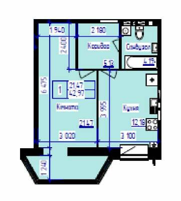 1-кімнатна 42.97 м² в ЖК Парус від 16 200 грн/м², м. Чорноморск