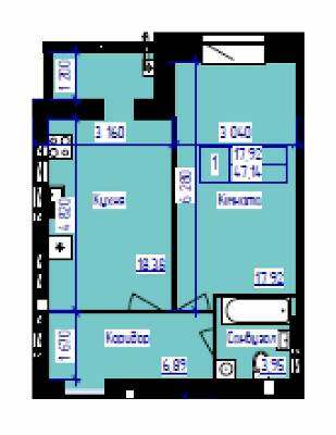 1-кімнатна 47.14 м² в ЖК Парус від 16 200 грн/м², м. Чорноморск