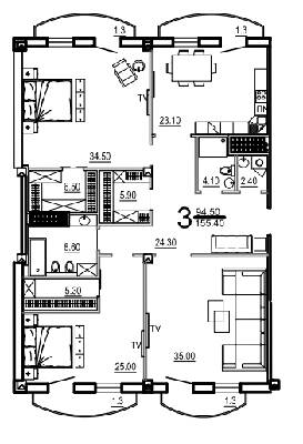 3-кімнатна 155.4 м² в КБ Biarritz від 53 800 грн/м², Одеса