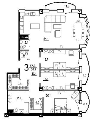 3-кімнатна 158.7 м² в КБ Biarritz від 48 350 грн/м², Одеса