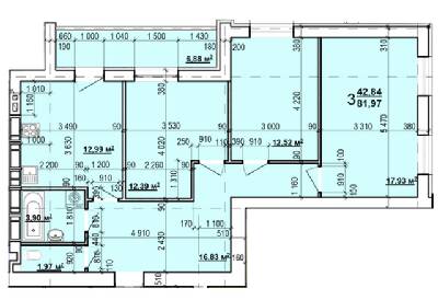 3-комнатная 81.97 м² в ЖК Мира-2 от застройщика, Харьков