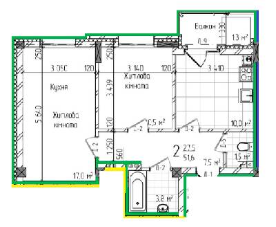 2-комнатная 51.6 м² в ЖК Center от 20 650 грн/м², Черновцы