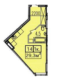 1-комнатная 29.3 м² в ЖК Скориковский от застройщика, Днепр