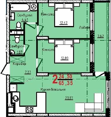 2-кімнатна 65.35 м² в ЖК Континент від 25 500 грн/м², с. Сокільники