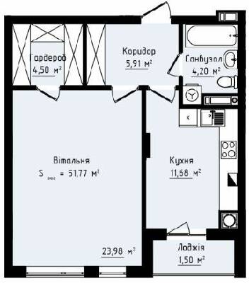 1-комнатная 51.77 м² в ЖК Globus Premium от 40 350 грн/м², Львов
