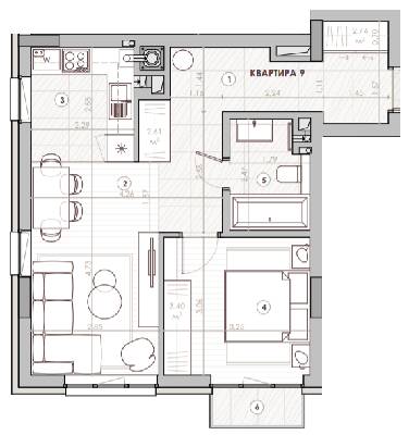 1-комнатная 46.59 м² в ЖК Hygge от 24 900 грн/м², Львов