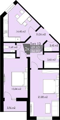 2-кімнатна 69.63 м² в ЖК Resident Hall від 20 150 грн/м², Львів