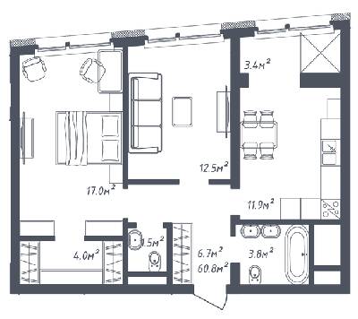 2-кімнатна 60.8 м² в ЖК Там Там від 18 500 грн/м², Львів