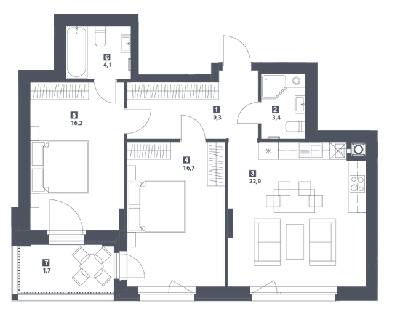2-кімнатна 74.3 м² в ЖК S78 від 46 450 грн/м², Львів