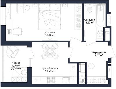 1-комнатная 42.76 м² в ЖК Viking Park от 29 900 грн/м², Львов